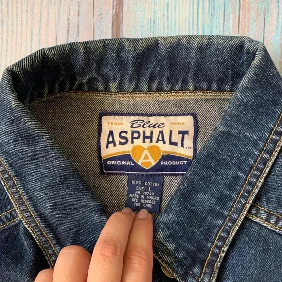 Blue asphalt dark blue denim jacket size large fitted style - Picture 7 of 8